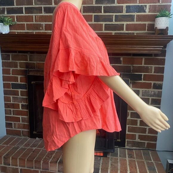 Terra & Sky Women’s‎ Plus Size 0X 14W Coral Orange Square Neck Blouse Ruffle New - Picture 4 of 16